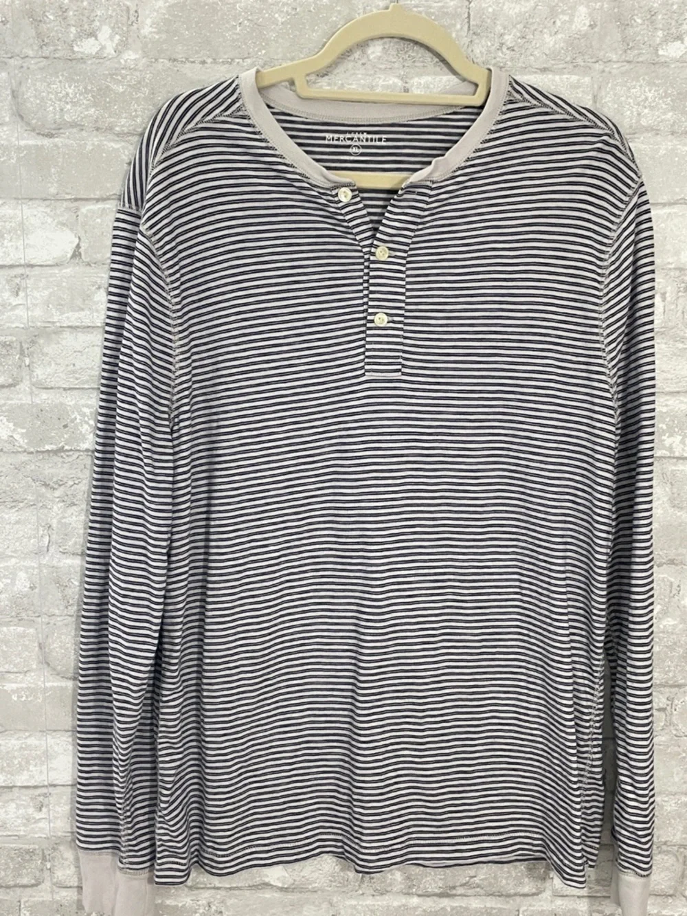 J.Crew Striped Long-Sleeve Henley Shirt - Navy & White